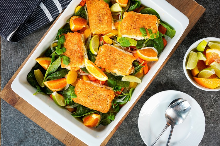 Fisk med citron och apelsin topping