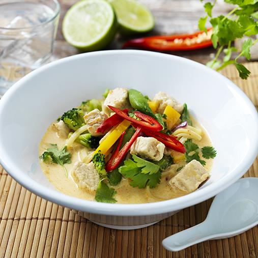 Thaisoppa med Quornbitar och wokgrönsaker