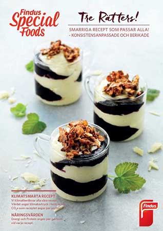 Omslaget för Findus Special Foods folder "Tre rätters" med receptinspiration